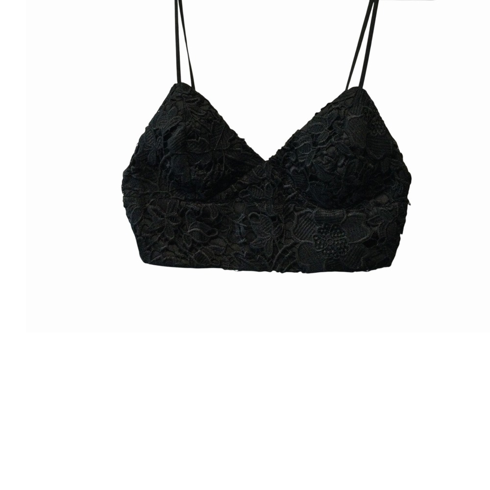 Casting LA Black Floral Lace Crop Top Sleeveless Party Clubbing Medium M